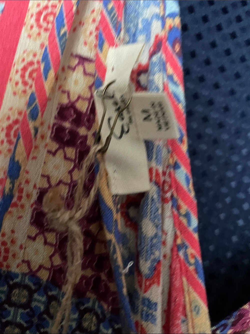 Patchwork Print Long-Sleeve V-Neck Dress in Red & Blue - Picture 14 of 15